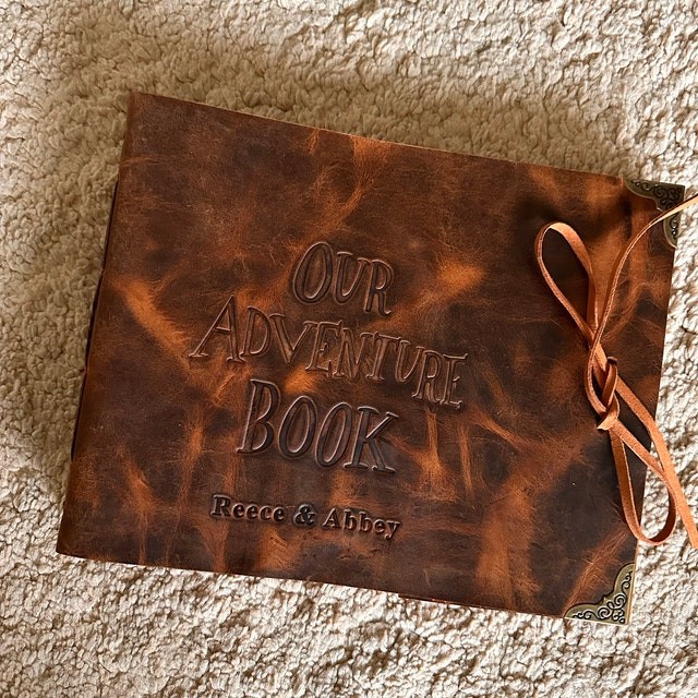 Our Adventure Book Personalized Leather Photo Album Scrapbook For Valentine's Day Anniversary Gift