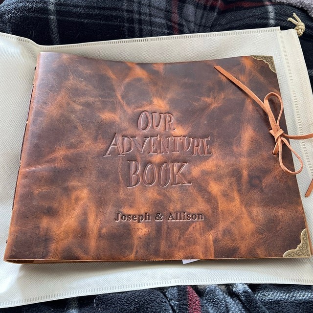 Our Adventure Book Personalized Leather Photo Album Scrapbook For Valentine's Day Anniversary Gift