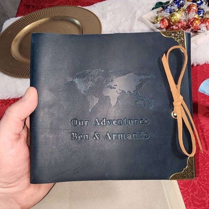 Our Adventure Book Custom Leather Photo Travel Album For Valentine's Day Anniversary Couple Gift