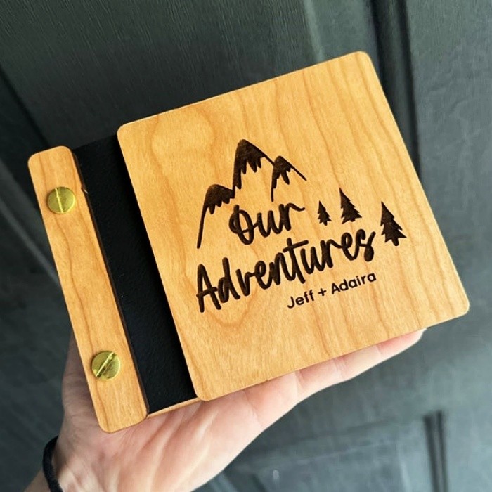 Our Adventure Book Custom Wood Couple Scrapbook For Valentine's Day Anniversary Gift