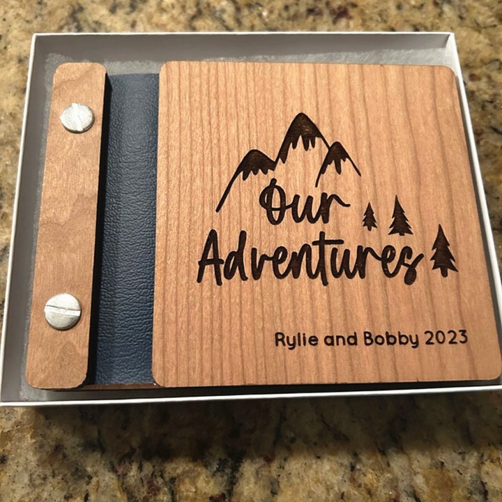 Our Adventure Book Custom Wood Couple Scrapbook For Valentine's Day Anniversary Gift