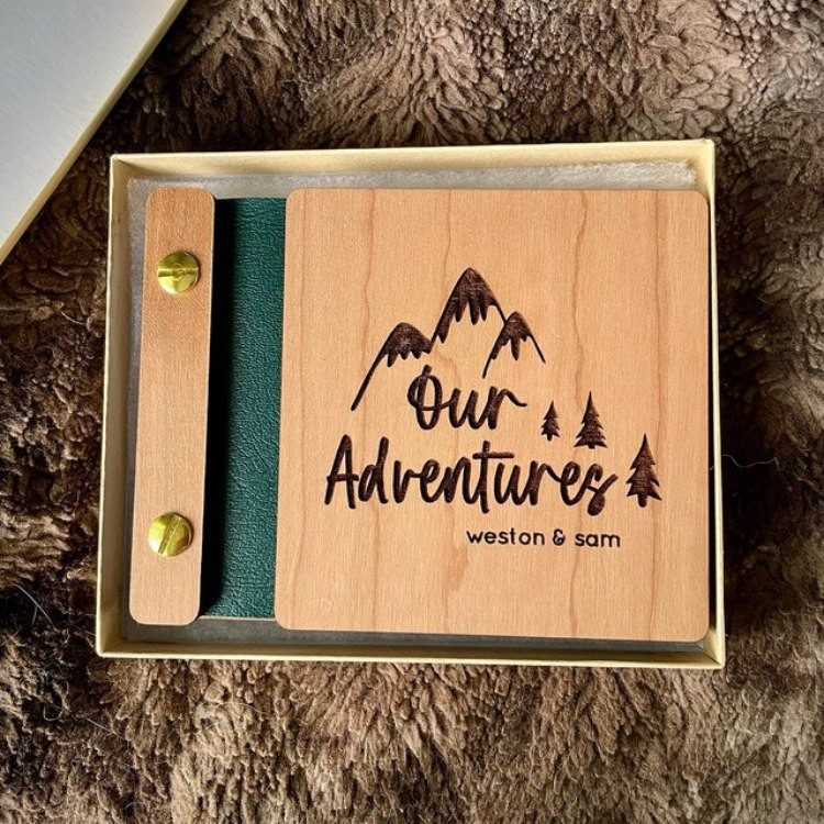 Our Adventure Book Custom Wood Couple Scrapbook For Valentine's Day Anniversary Gift