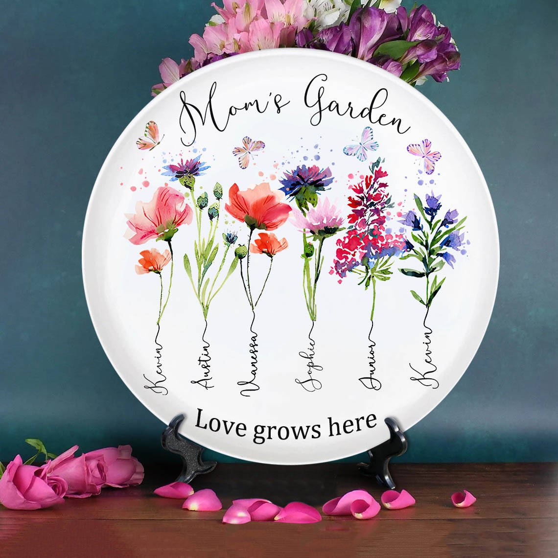 Custom Mom's Garden Birth Flower Platter For Christmas Mom Grandma Gift Ideas