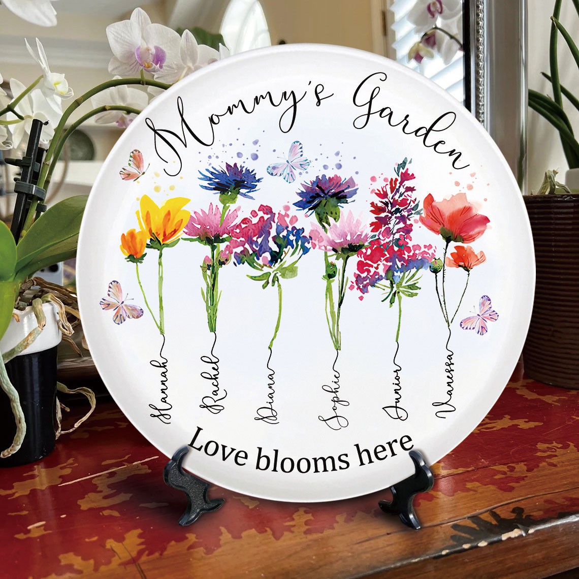 Custom Mommy's Garden Birth Flower Platter For Christmas Mom Grandma Gift Ideas