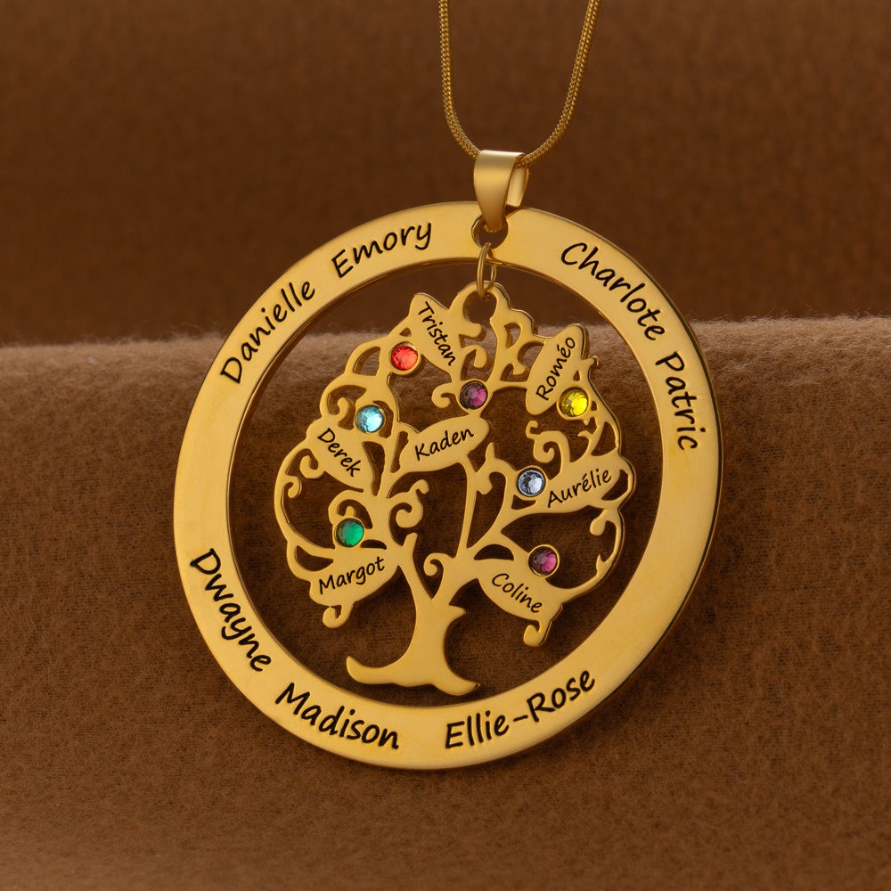 Personalized Birthstone Family Tree Necklace with Names For Mother's Day