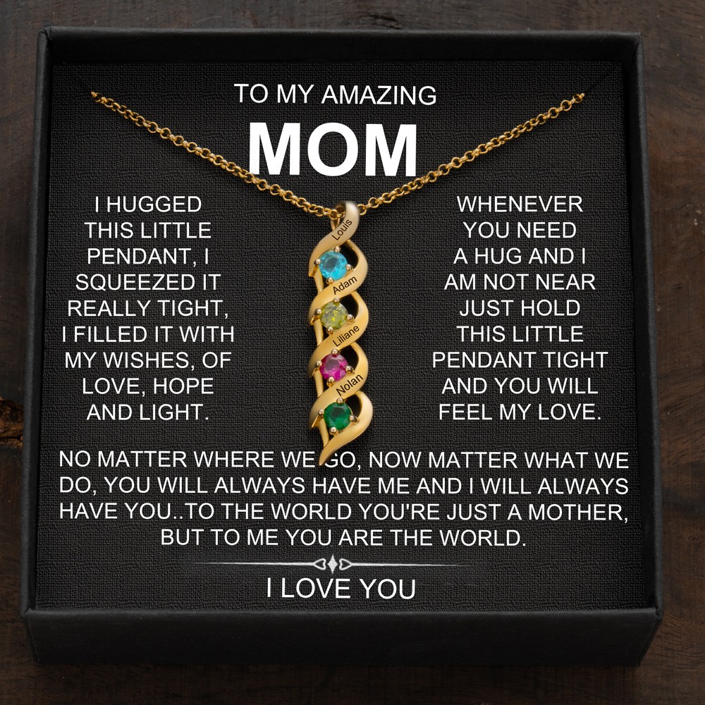 Personalized DNA Family Necklace with Names and Birthstones For Mom