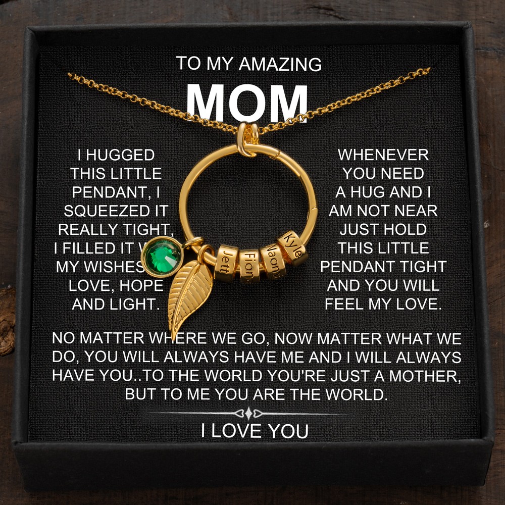 Personalized Circle Mom Name Necklace with Birthstones Mother's Day Gift