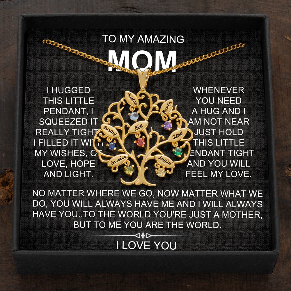 Custom Birthstone Family Tree Necklace with Names Mother's Day Gift