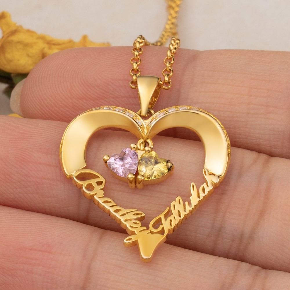 Personalized Forever Love Heart Necklace with Engraved Names For Soulmate Christmas Day Gift