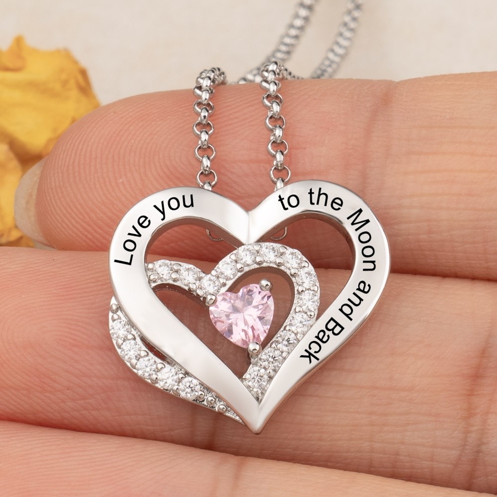 Personalized Two-Layer Heart Necklace with Custom Engraving For Her Anniversary Gift