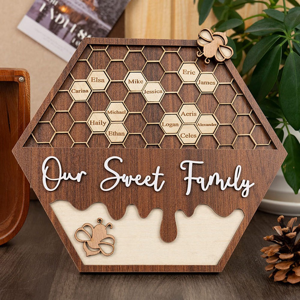 Personalized Bee Hive Wood Sign Our Sweet Family For Grandma Mom Christmas Gift