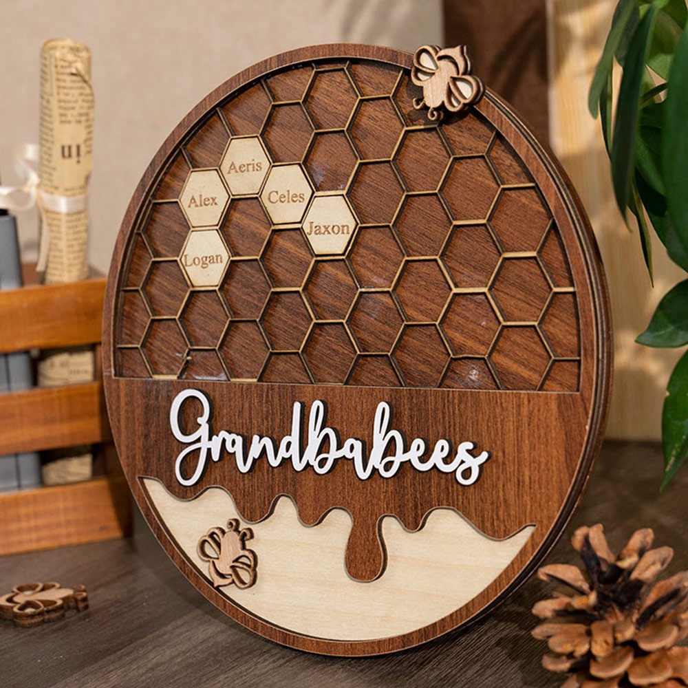 Custom Bee Hive Wood Sign With Grandchildren Name For Grandma Mom Christmas Gift