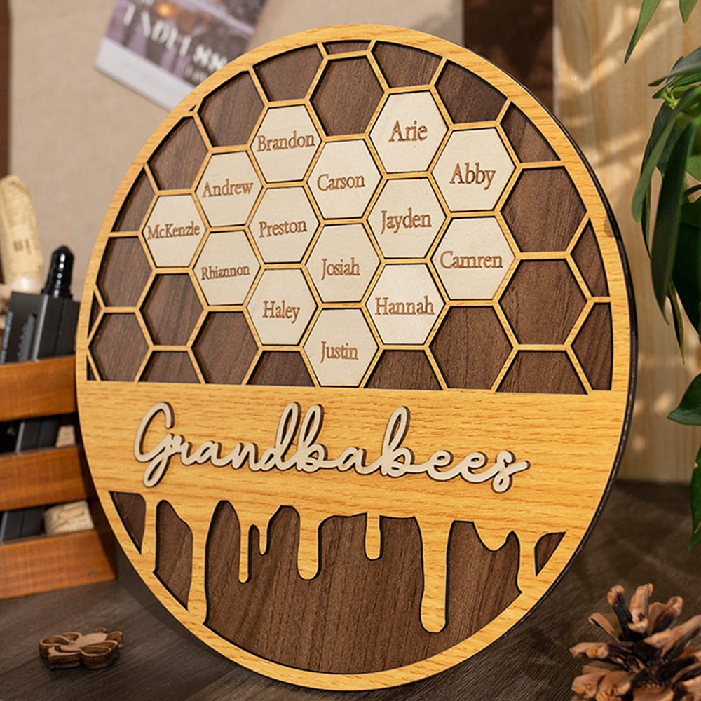 Custom Grandbabees Wood Sign Bee Hive With Grandchildren Name For Grandma Mom Christmas Gift