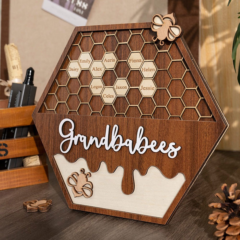 Personalized Grandbabees Bee Hive Wood Sign With Grandchildren Name For Grandma Mom Christmas Gift