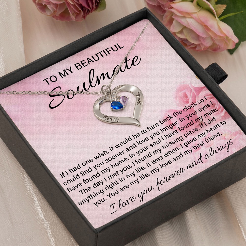 Personalized Handmade Birthstone Couple Necklace With Engraved Names Gifts For Soulmate