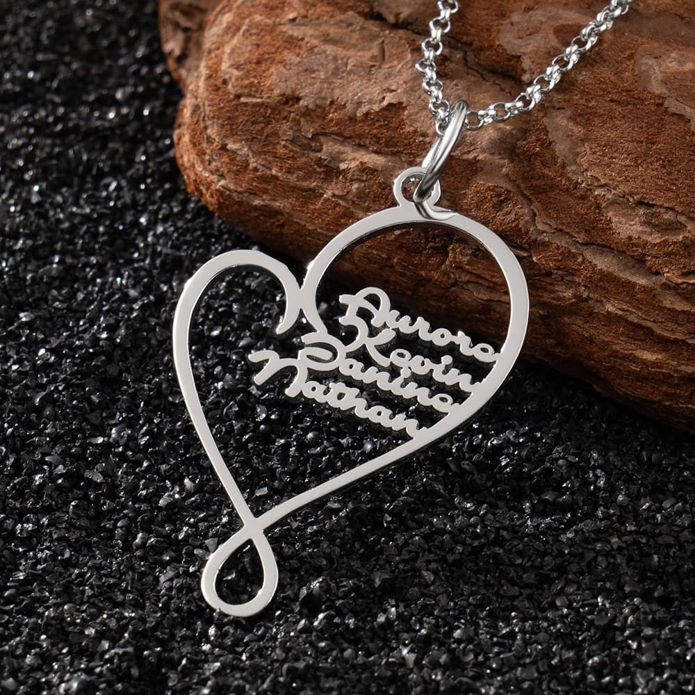 Custom Family Heart Necklace with Kids Name For Mom Mother's Day Gifts Ideas