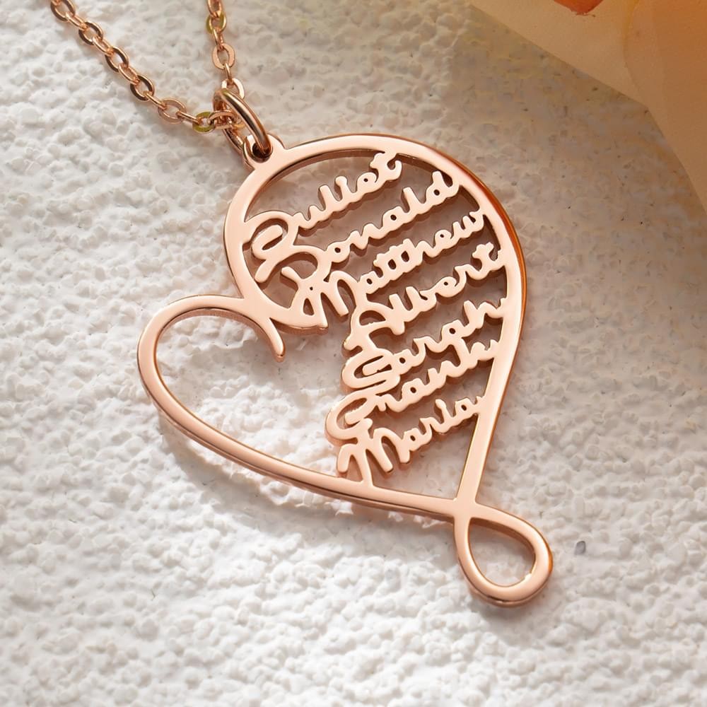 Personalized Family Heart Necklace with Kids Name For Mom Mother's Day Gifts Ideas