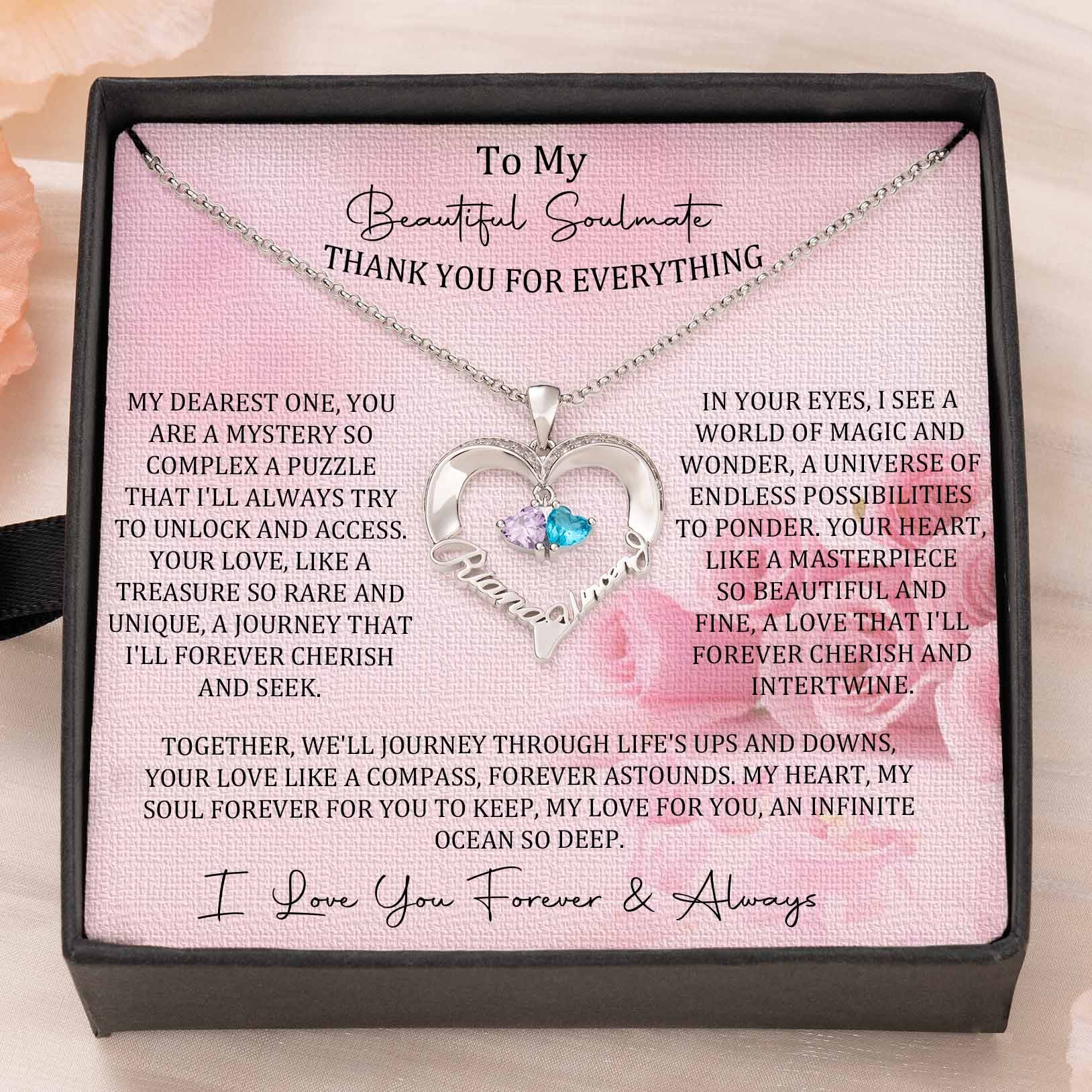 Personalized Couple Heart Name Necklace with Birthstones For Anniversary