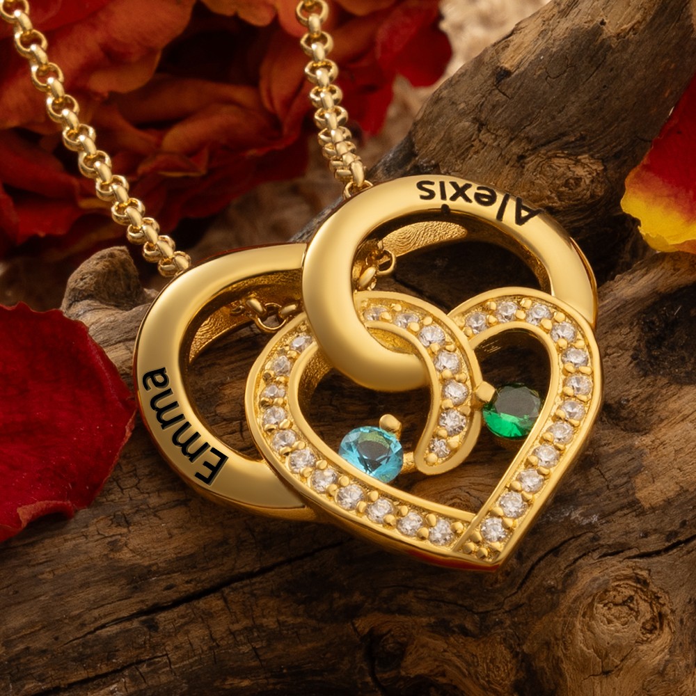 Personalized Knot of Love Matching Heart Necklace With Birthstones For Anniversary Valentine's Day