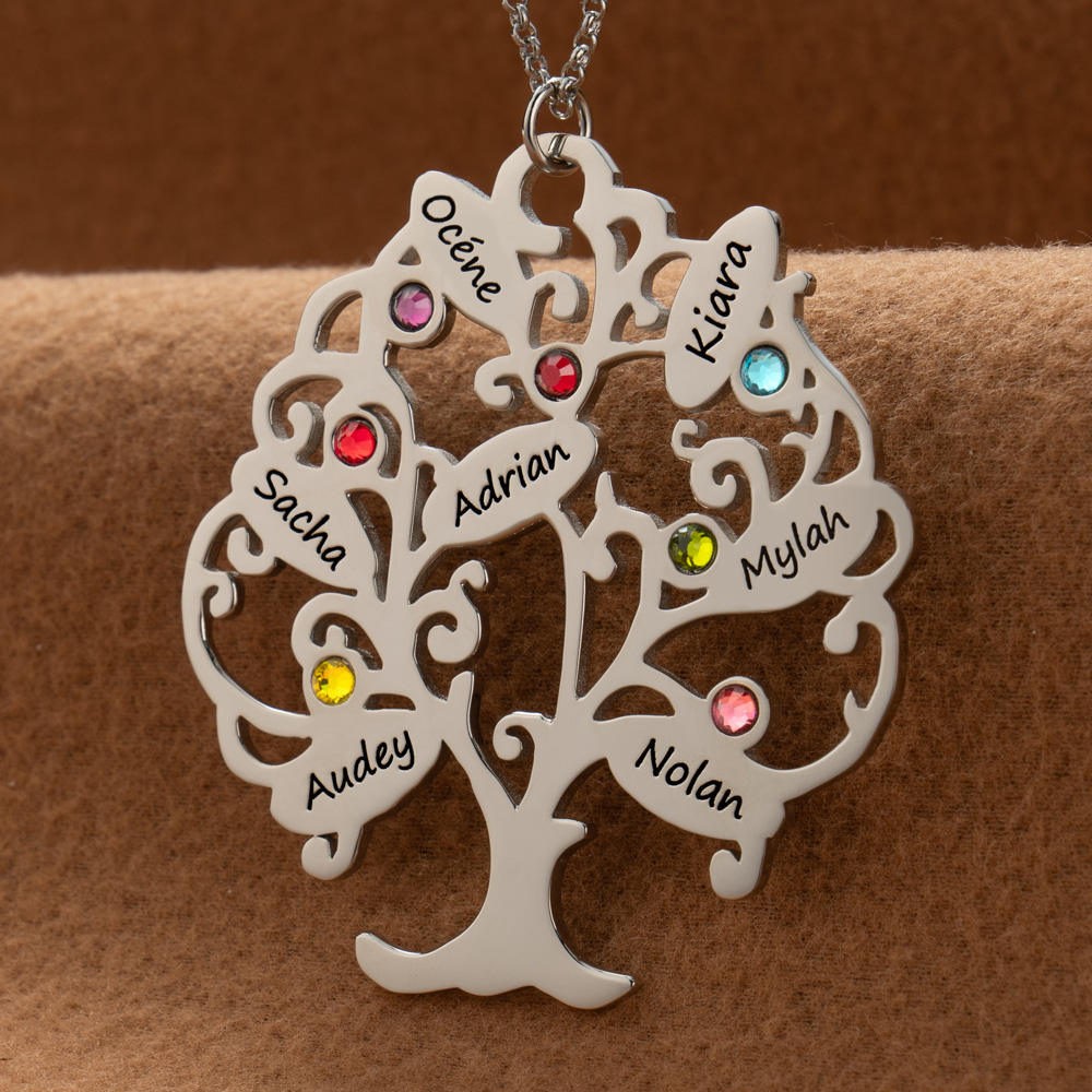 Custom Family Tree of Life Name Necklace With Birthstone For Mother's Day Gift Ideas