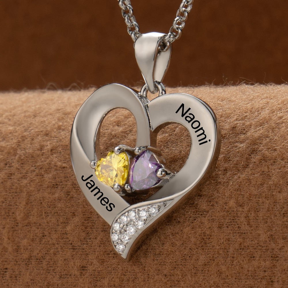 Custom Couple Names Necklace With Birthstones Valentine's Day Gifts