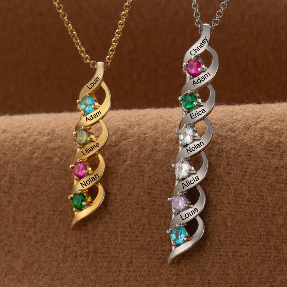 Custom Name Engraved and Birthstone DNA Style Necklaces For Mother's Day Gift