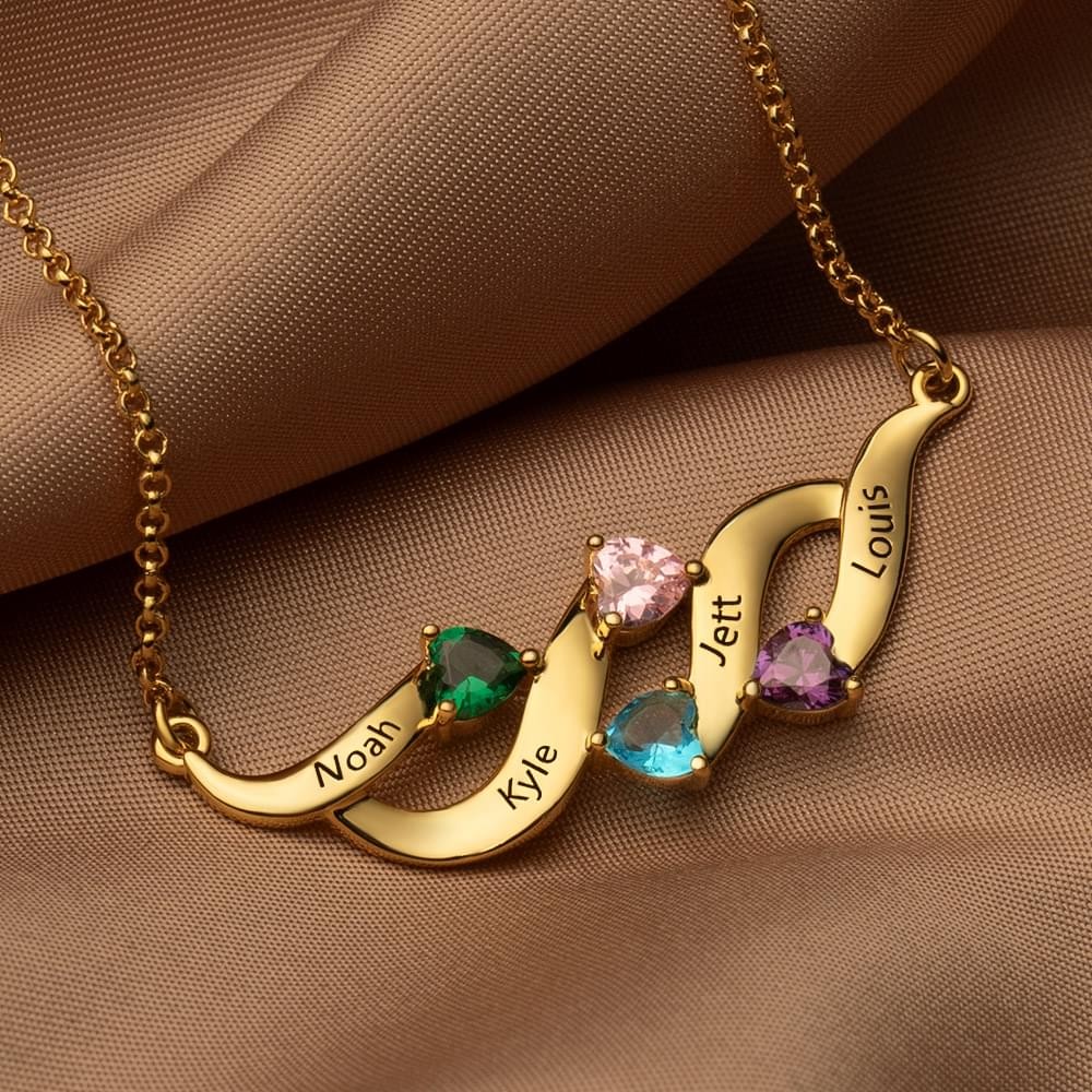 Custom DNA Style Name Necklace with Birthstone Mother's Day Gift