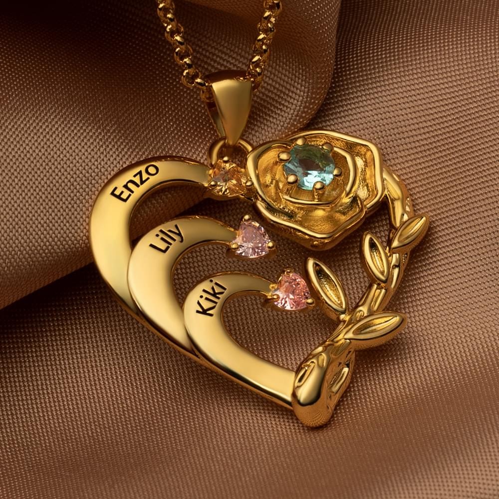 Custom Heart Necklaces With Names and Birthstones For Mother's Day Gift