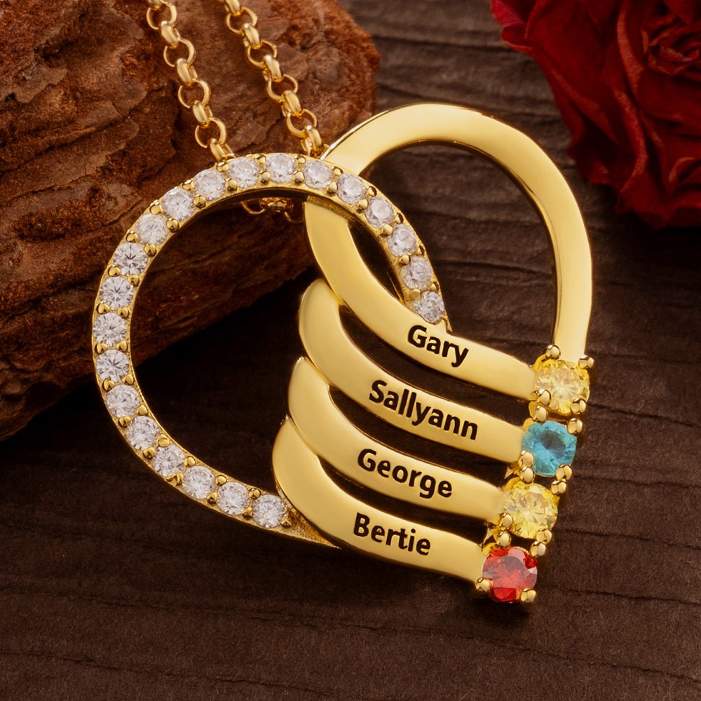 Personalized Heart Necklace with Names and Birthstones For Mom Mother's Day