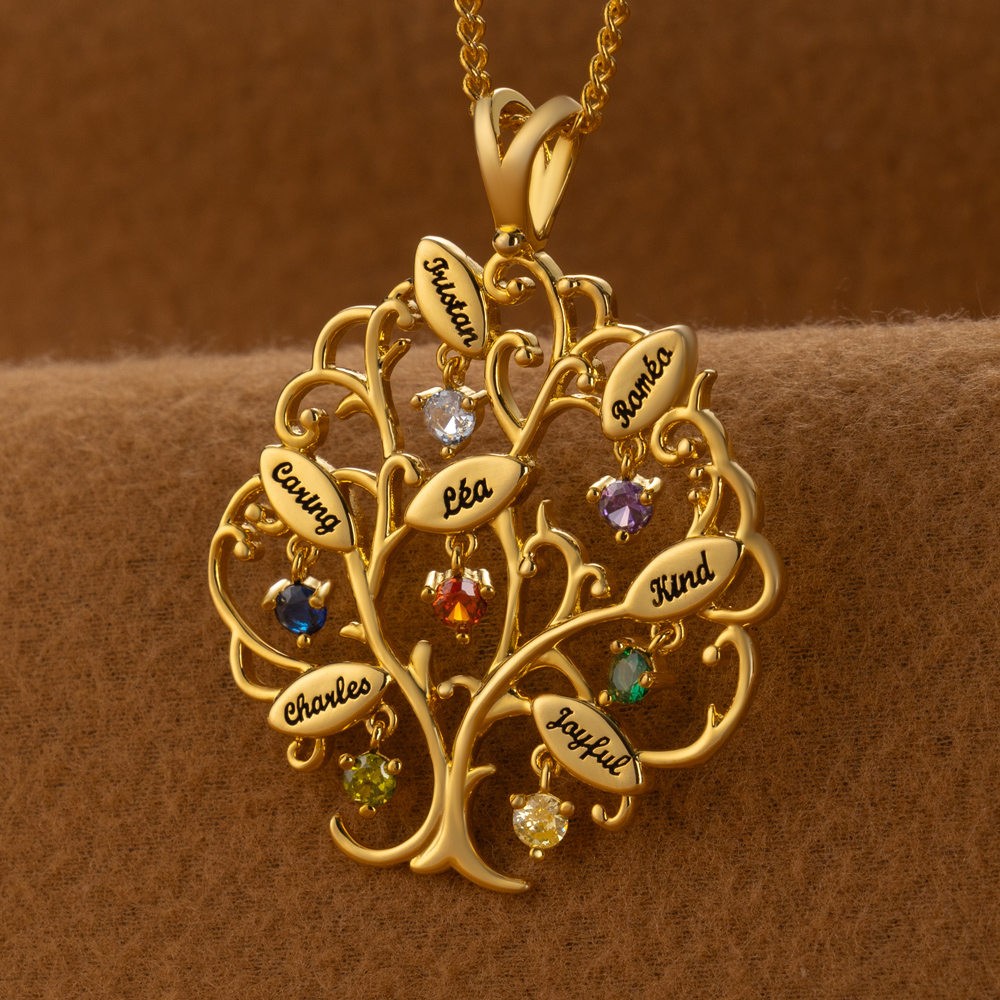 Custom Family Tree of Life Name Necklace With Birthstone For Mother's Day Gift Ideas