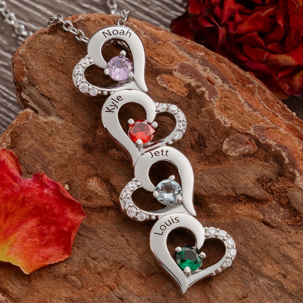 Personalized Heart Name Necklace with Birthstone Mother's Day Gift