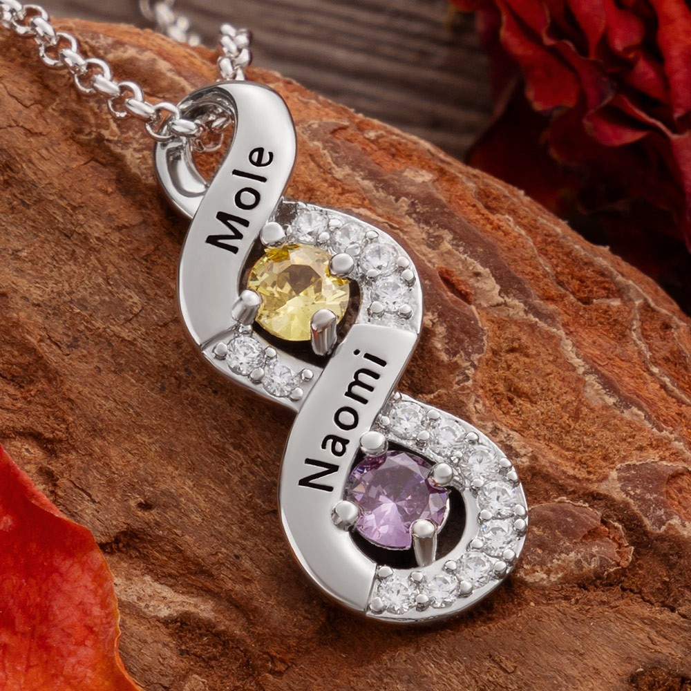 Personalized Promise Name Necklace with Birthstones For Girlfriend Valentine's Day Gifts