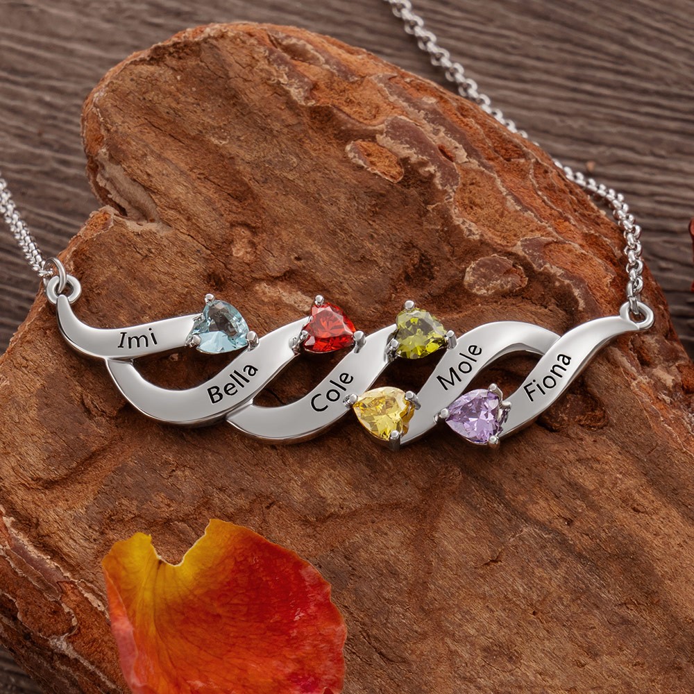 Personalized Name Engraved and Birthstone Necklaces For Mother's Day Gift