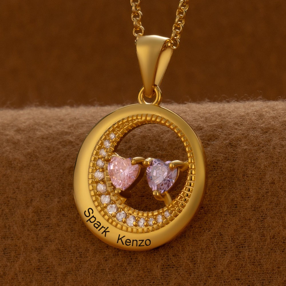 Custom Couple Names Necklace With Birthstones Valentine's Day Gifts