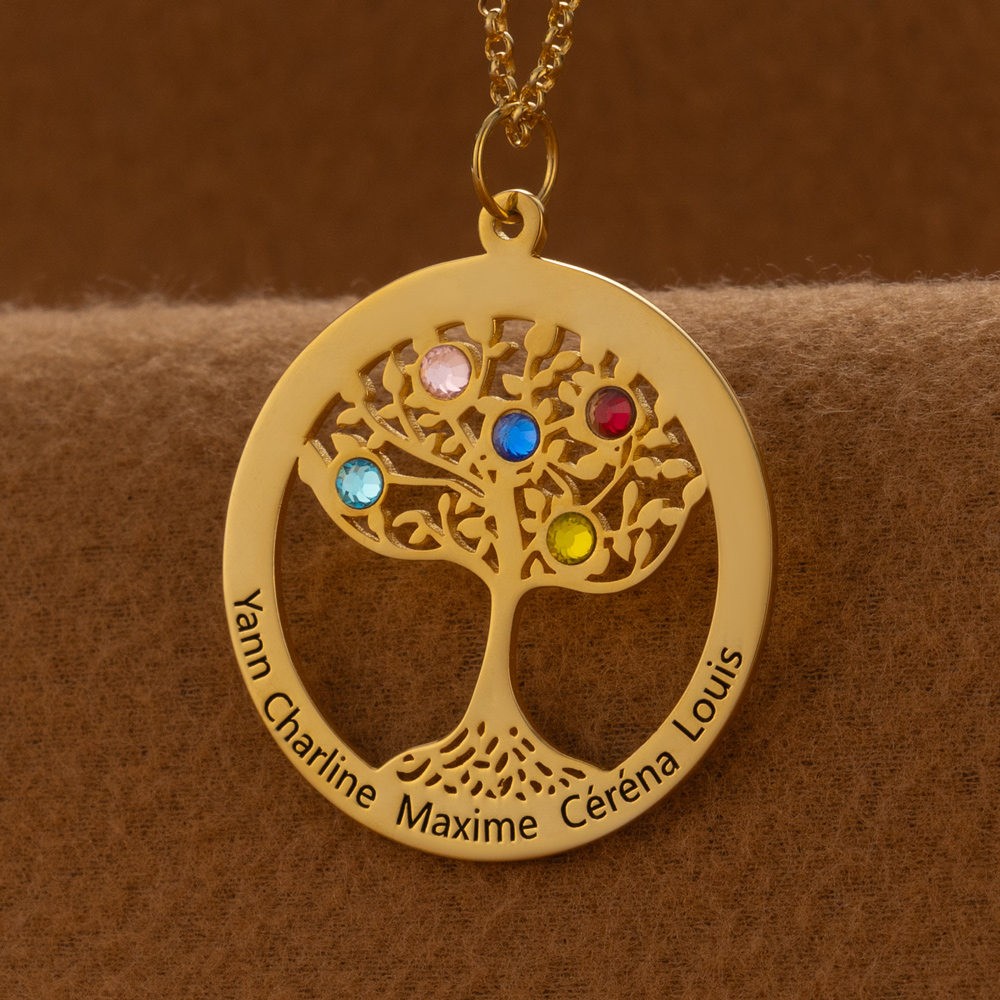 Custom Family Tree Name Necklace Birthstones For Mother's Day Gifts