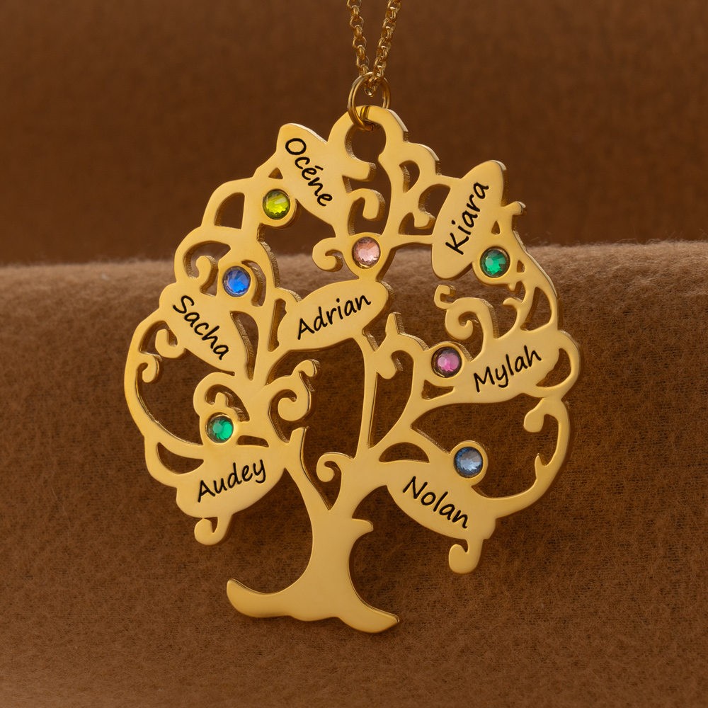 Personalized Birthstone Family Tree Necklace with Names Mother's Day Gift