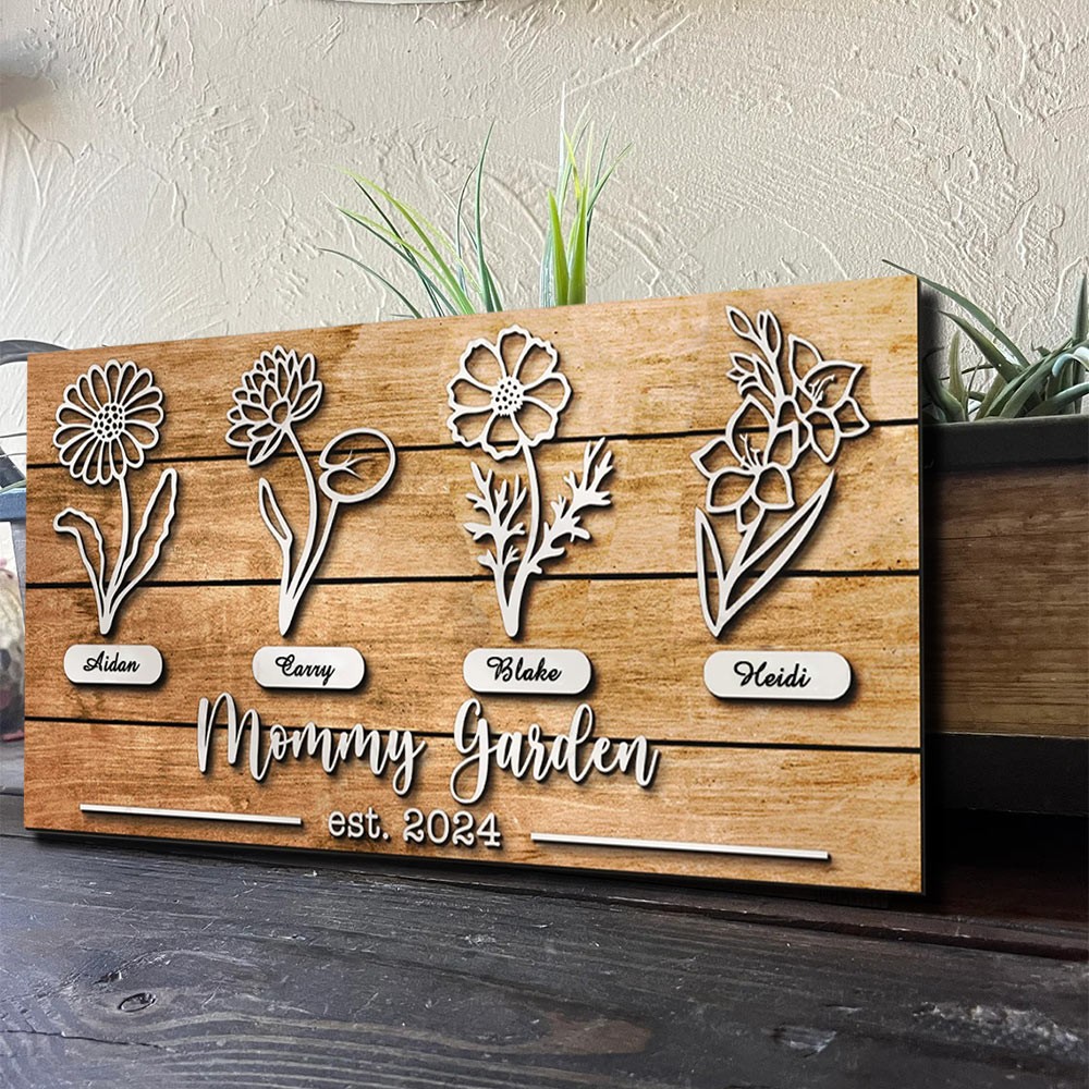 Personalized Mommy's Garden Birth Flower Wood Sign Home Art Decor For Grandma Mom Christmas Gift