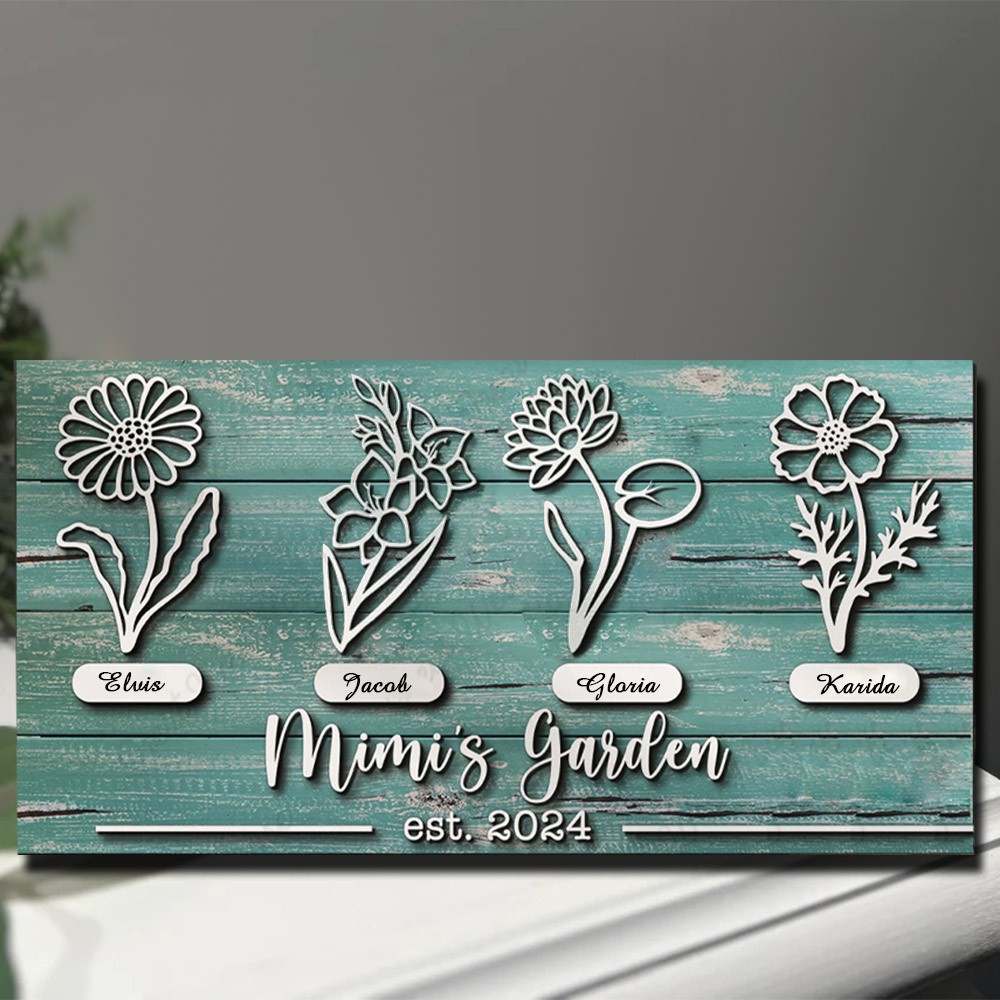 Personalized Mimi's Garden Birth Flower Wood Sign Home Art Decor For Grandma Mom Christmas Gift