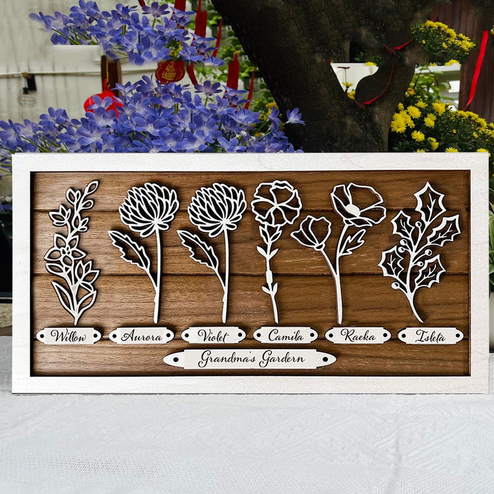 Custom Grandma's Garden Birth Flower Wood Sign Home Art Decor For Mom Grandma Christmas Gift