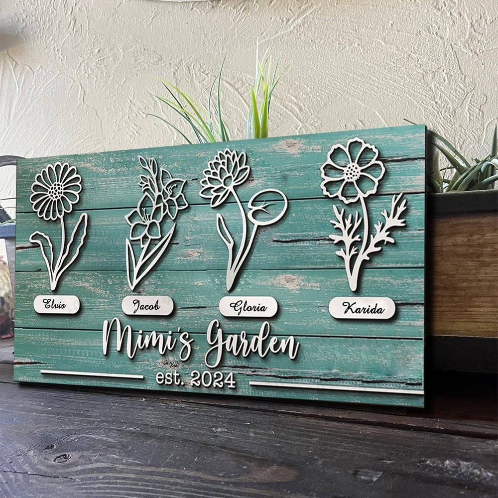 Custom Mimi's Garden Birth Flower Wood Sign Home Art Decor For Grandma Mom Christmas Gift