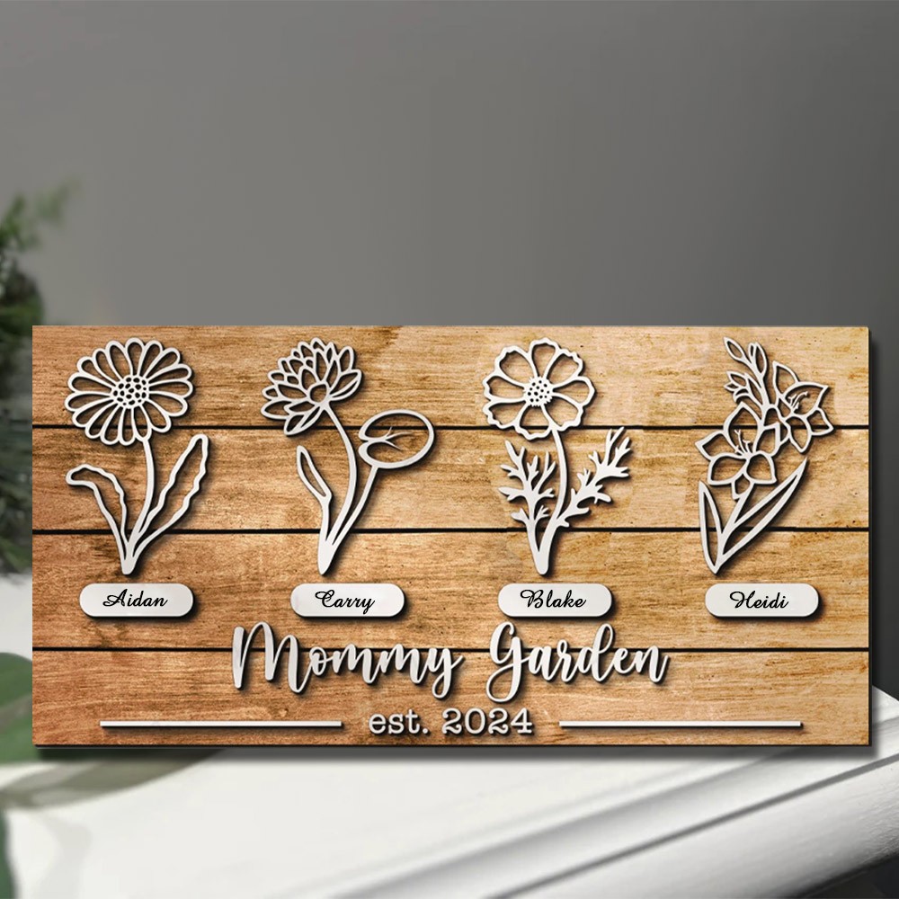 Custom Mommy's Garden Birth Flower Wood Sign Home Art Decor For Grandma Mom Christmas Gift