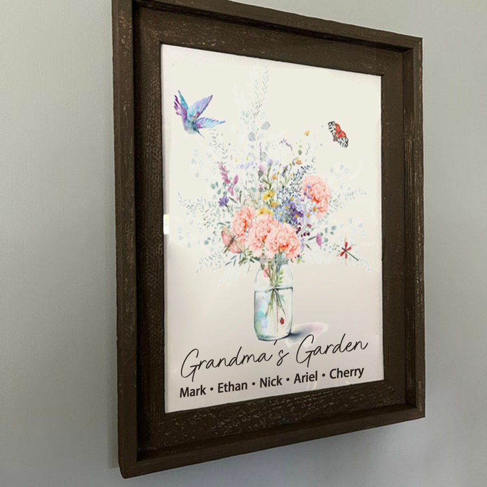 Custom Birth Flower Bouquet Frame Home Art For Mom Grandma Christmas Gift