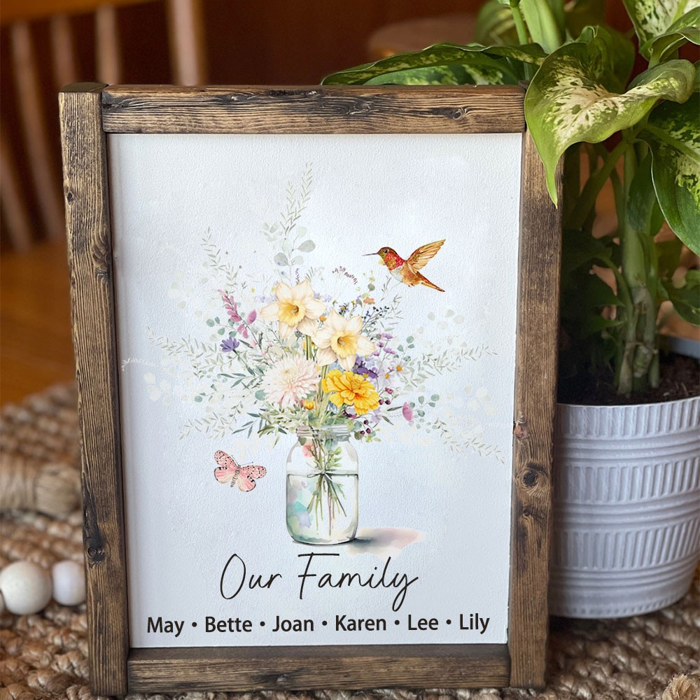 Personalized Birth Flower Bouquet Frame Home Art For Mom Grandma Christmas Gift