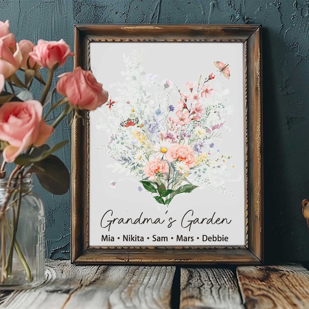 Personalized Birth Flower Bouquet Frame Home Art For Mom Grandma Christmas Gift