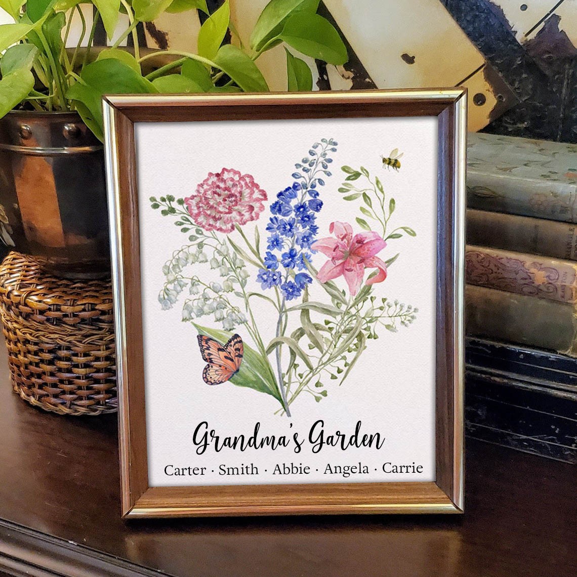 Custom Birth Flower Bouquet Frame Home Art For Mom Grandma Christmas Gift