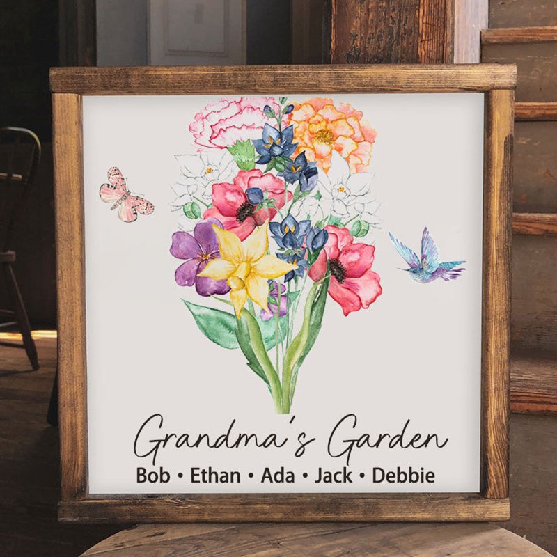 Custom Birth Flower Bouquet Frame Home Art For Mom Grandma Christmas Gift