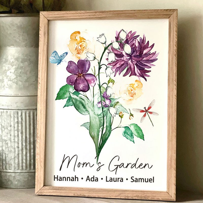 Custom Birth Flower Bouquet Frame Home Art For Mom Grandma Christmas Gift