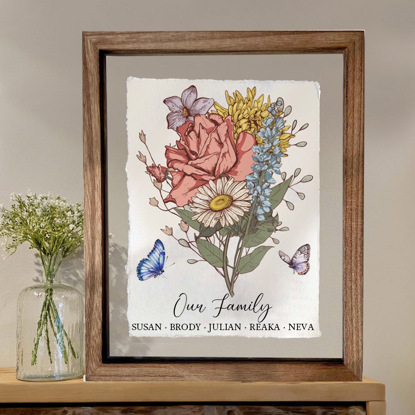 Personalized Birth Month Flower Bouquet Frame For Mom Grandma Christmas Gift Ideas