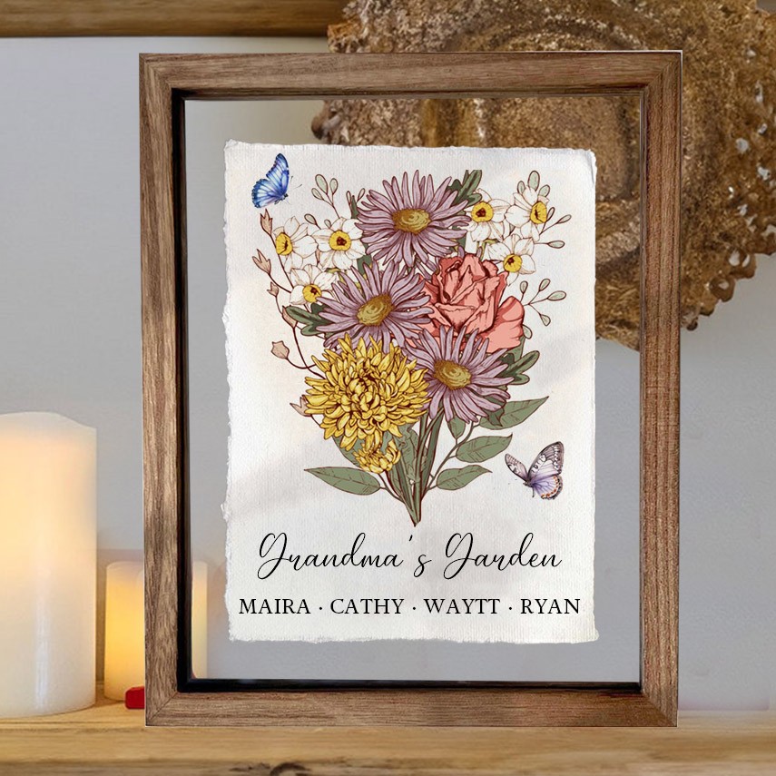 Personalized Birth Month Flower Bouquet Frame For Mom Grandma Christmas Gift Ideas