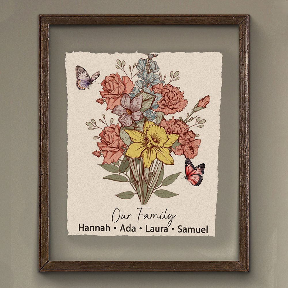 Personalized Birth Month Flower Bouquet Frame For Mom Grandma Christmas Gift Ideas